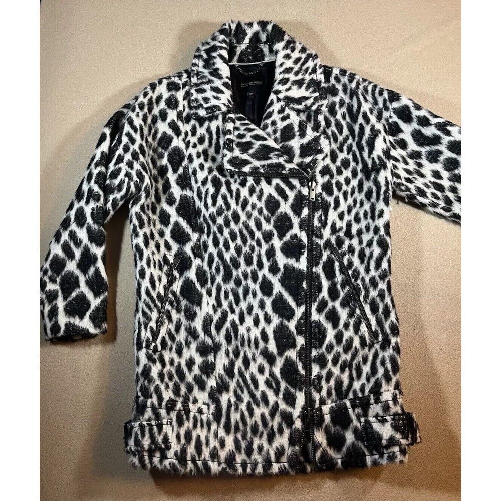 Faux Fur Animal Print Coat XS Mob Wife Black White Alpaca‎ Wool Italian READ